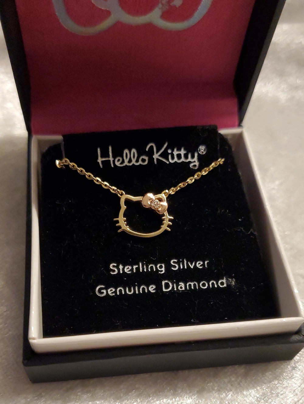 Hello Kitty Gold Plated Sterling Silver Charm Necklace Genuine Diamond Accent